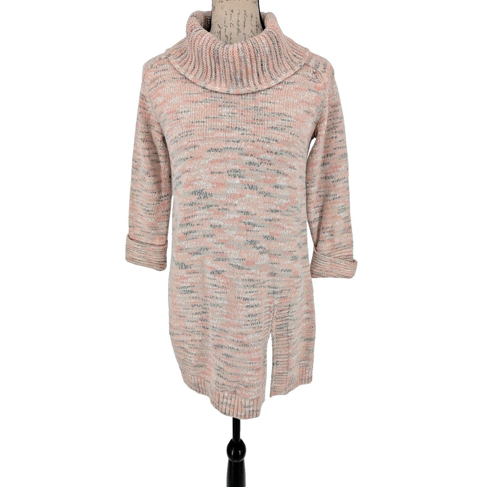 j. jILL Sweater Tunic/Dress Pink Peach Gray Heather Cotton Blend Cowl Neck  Nice